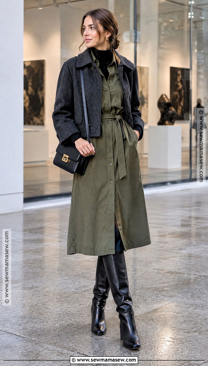 Stockholm Shirt Dress and Knee High Boots Outfit - 20 Fall Outfits Stockholm Style