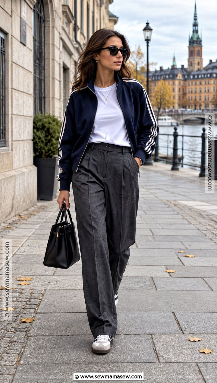 Stockholm Track Jacket And Tailored Pants Outfit - 20 autumn stockholm style ideas