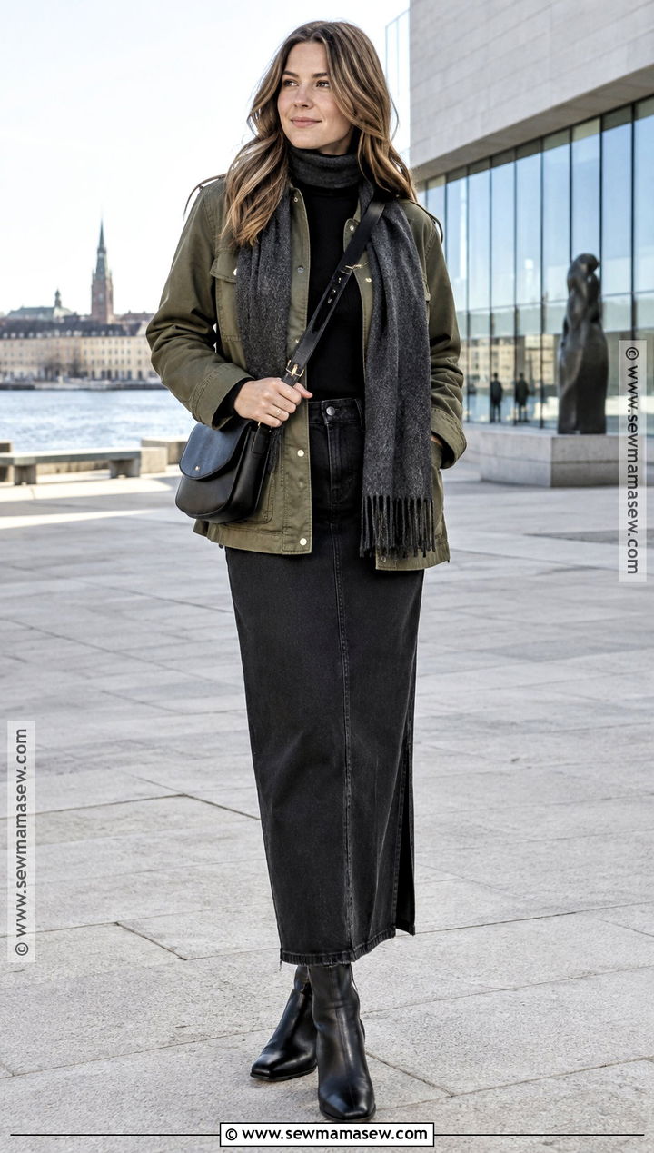 Stockholm Utility Jacket And Column Skirt Outfit - 20 autumn stockholm style ideas