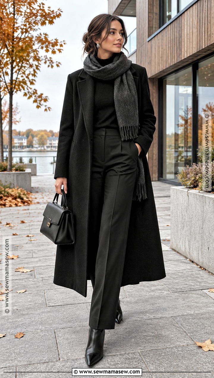 Stockholm Wool Coat And Monochrome Black Outfit - 20 autumn stockholm style ideas