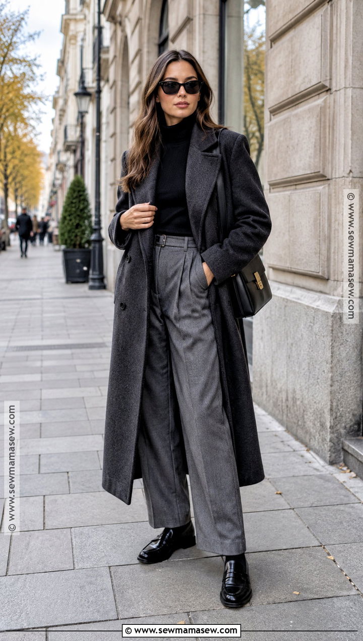 Stockholm Wool Coat and Wide Leg Trousers Outfit - 20 fall stockholm style ideas