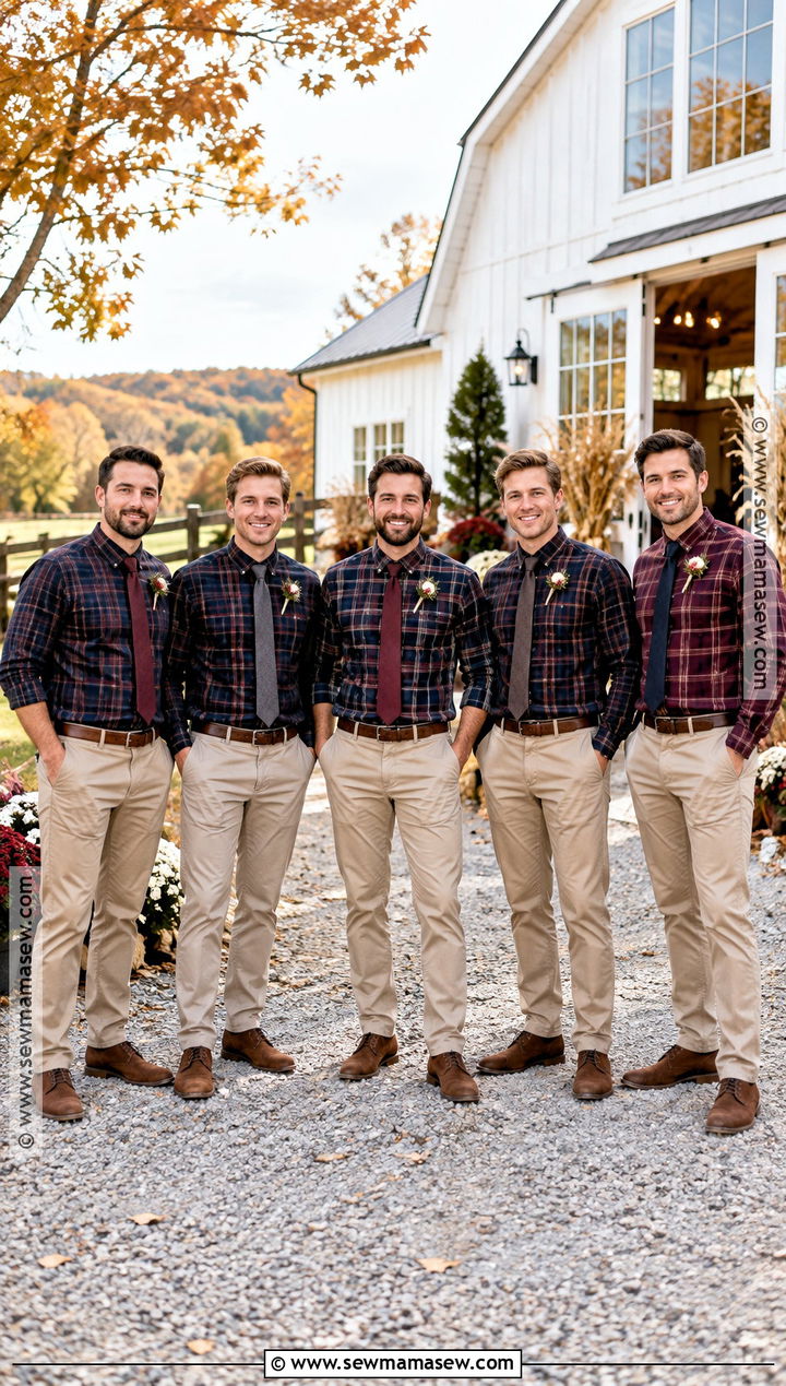 Stone Chinos and Flannel Shirt Groomsmen Attire - 15 groomsmen attire casual fall ideas