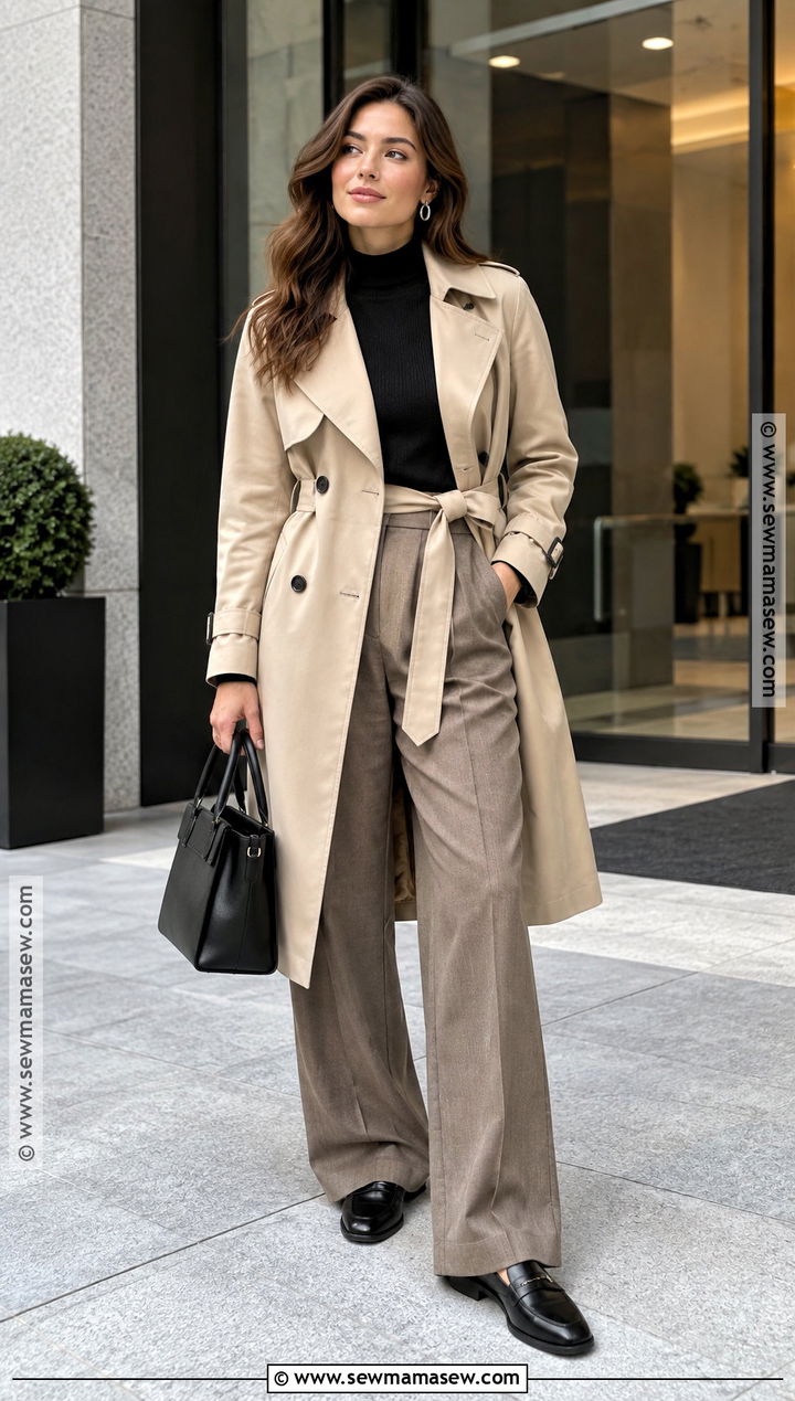 Stone Trench Coat Autumn Outfit - 15 Neutral Tone Autumn Style Ideas
