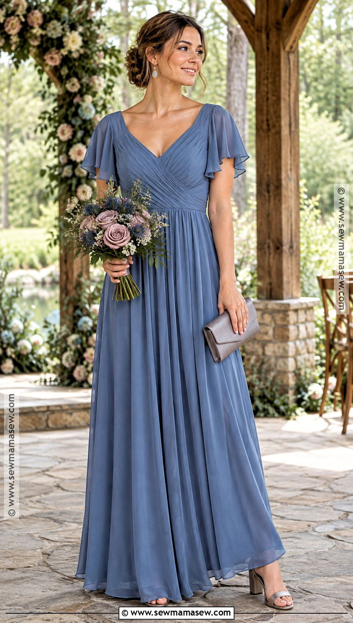 Stormy Blue Flutter Sleeve Bridesmaid Dress - 20 blue bridesmaid dresses fall