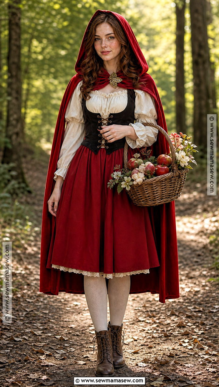 Storybook Red Hood Costume With Velvet Cape - 40 aesthetic halloween costumes