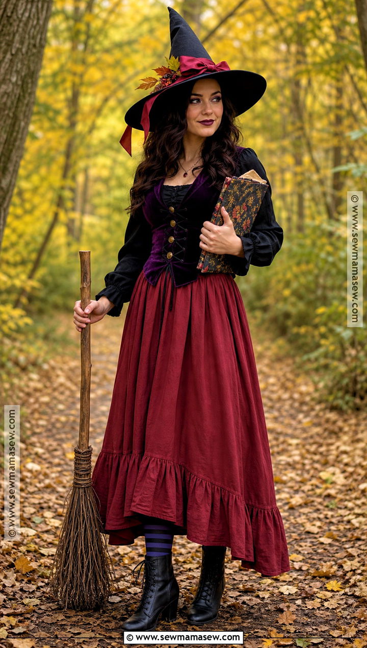 Storybook Witch Costume With Red Maxi Skirt - 30 Red Skirt Halloween Costume Ideas