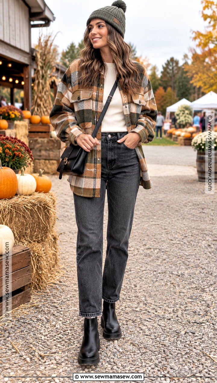 Straight Jeans With A Plaid Shacket - 20 straight jeans fall outfit