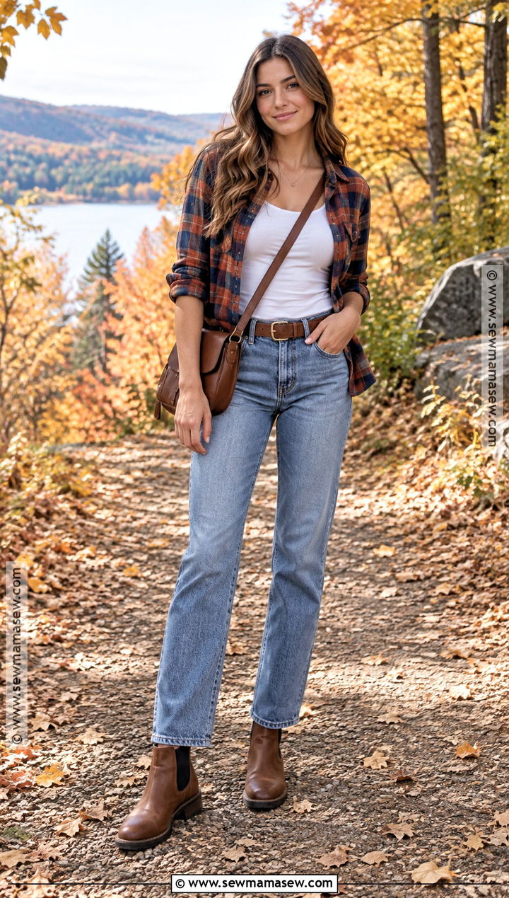 Straight Jeans With A Plaid Shirt And Chelsea Boots - 20 straight jeans outfit fall