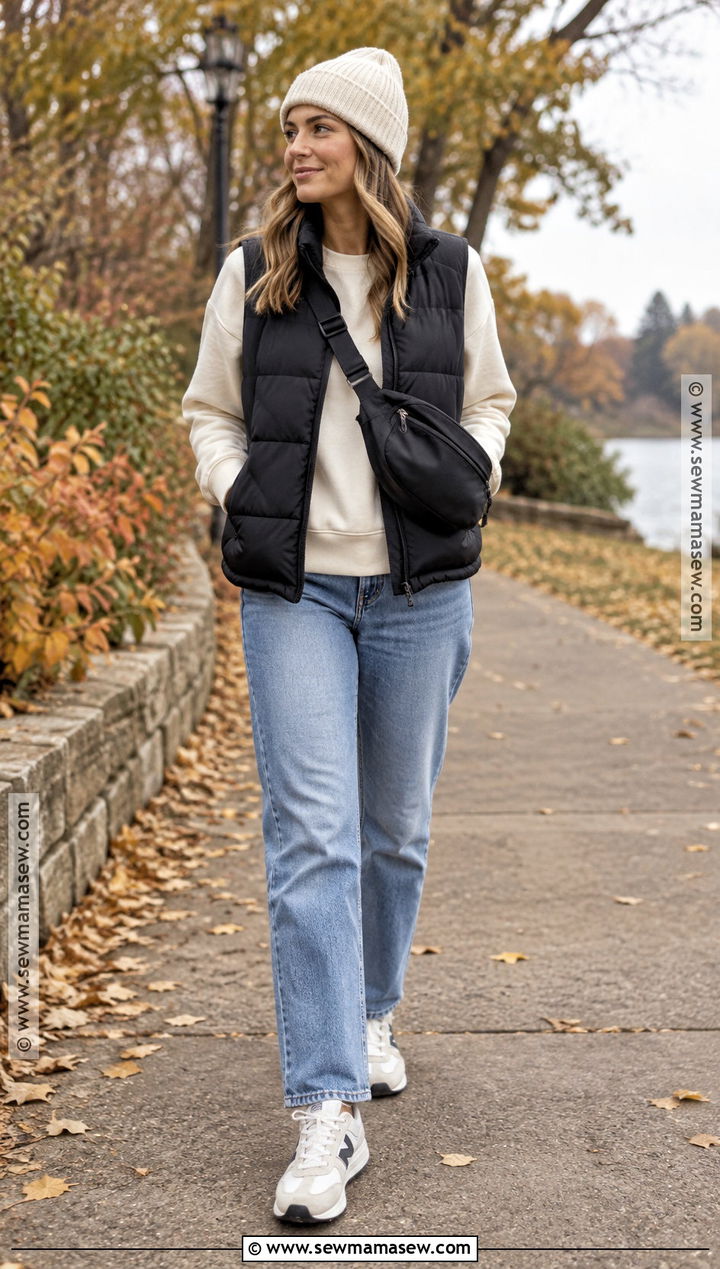 Straight Jeans With A Puffer Vest - 20 straight jeans fall outfit