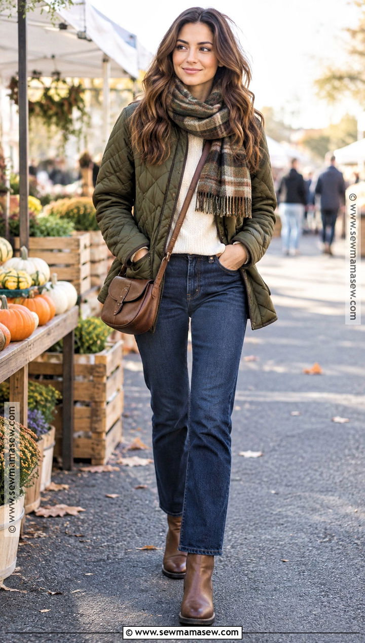 Straight Jeans With A Quilted Jacket - 20 straight jeans fall outfit