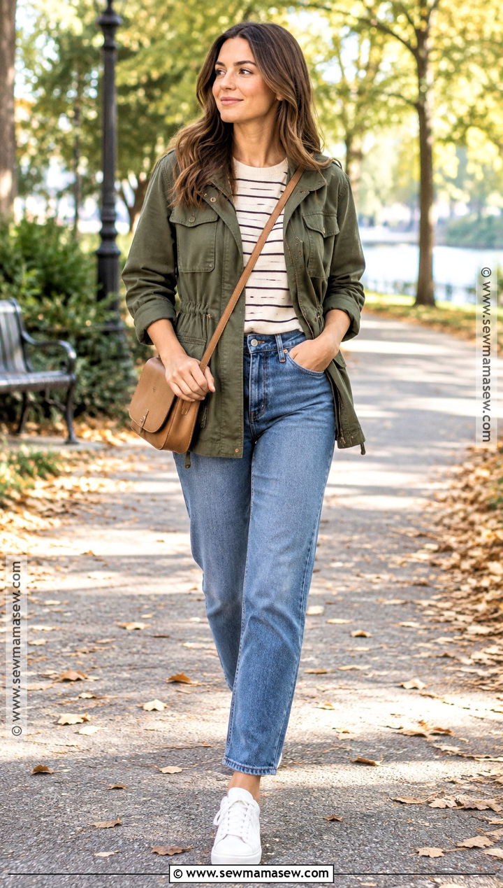 Straight Jeans With A Utility Jacket - 20 straight jeans fall outfit