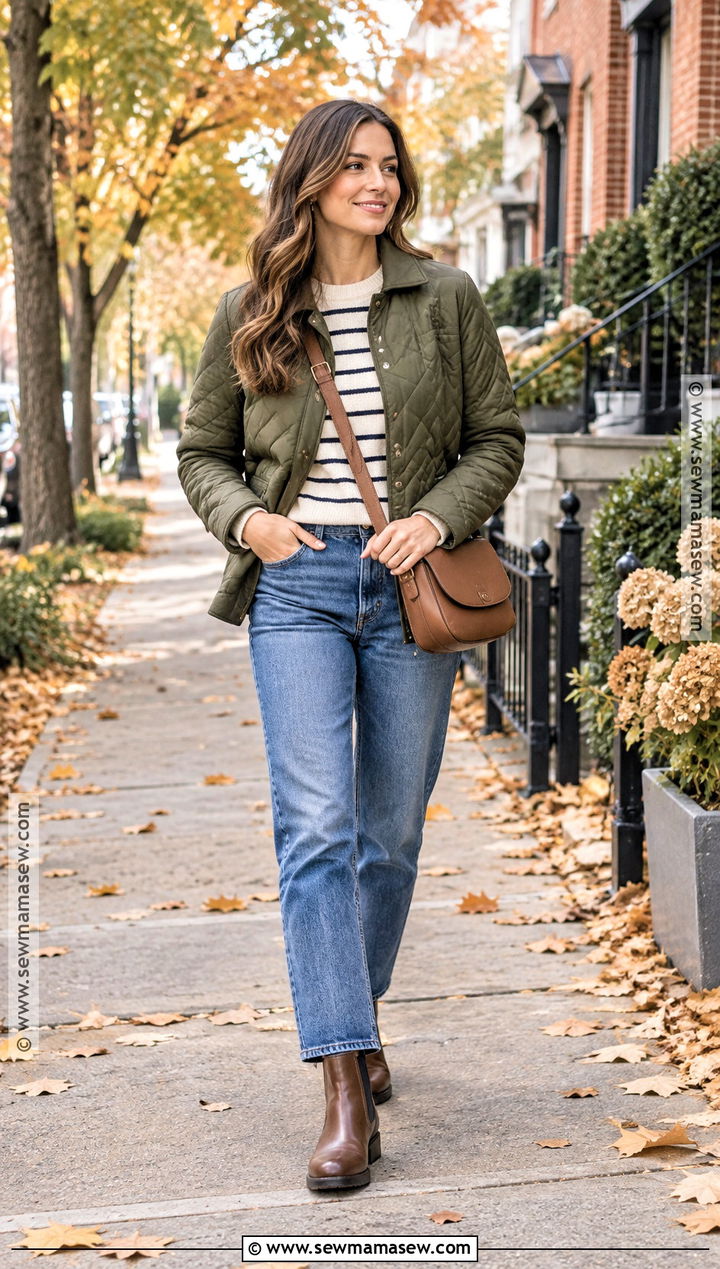 Straight Jeans With Quilted Jacket - 25 autumn jeans outfits