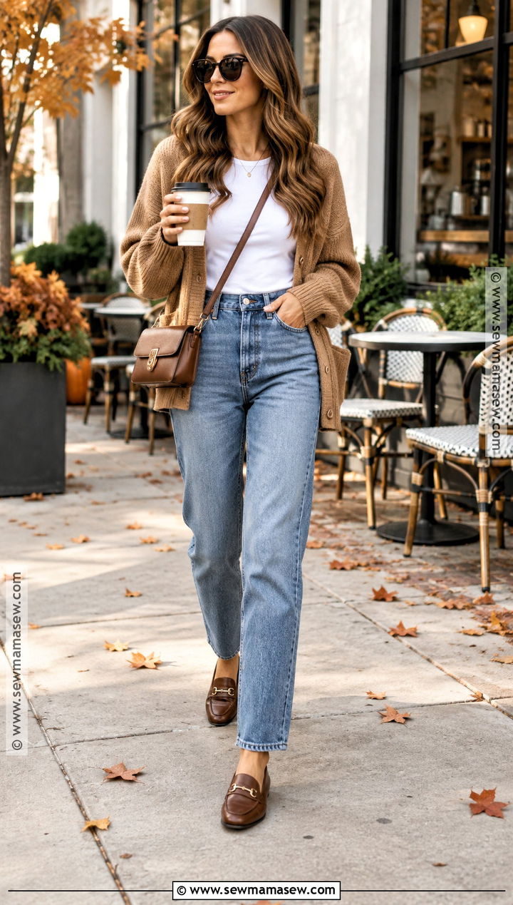 Straight Leg Jeans And Cardigan Fall Coffee Run Outfit - 15 coffee run outfit fall ideas
