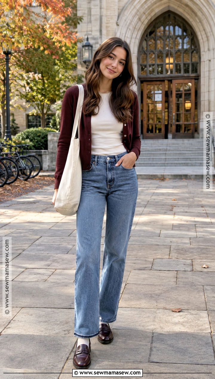 Straight Leg Jeans And Cardigan Fall College Outfit - 15 fall fashion college ideas