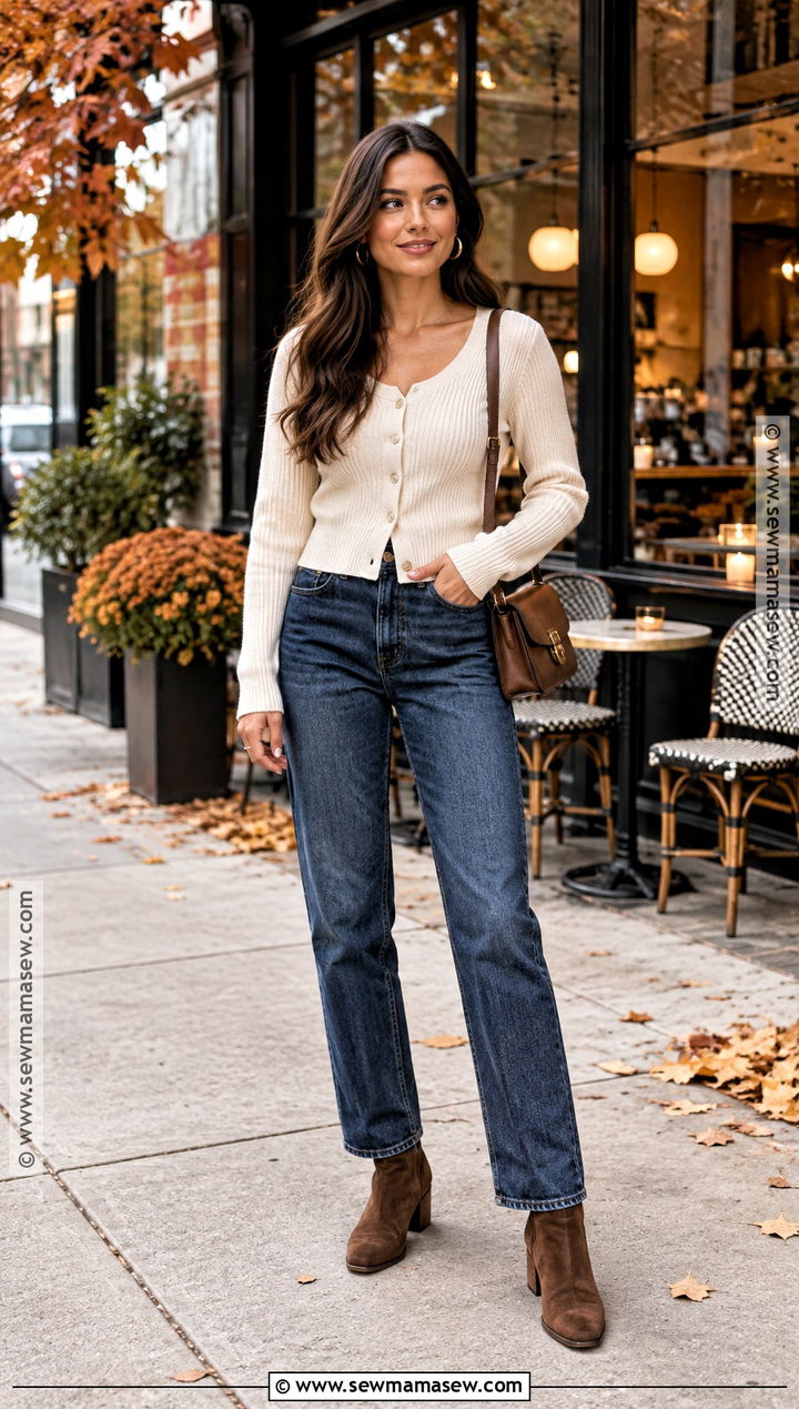 Straight Leg Jeans And Cardigan Fall Date Night Outfit - 25 fall date night outfit casual ideas