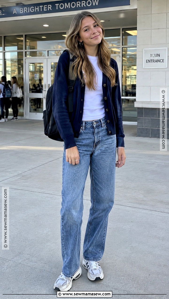 Straight Leg Jeans And Cardigan School Outfit - 20 back to school outfit ideas highschool