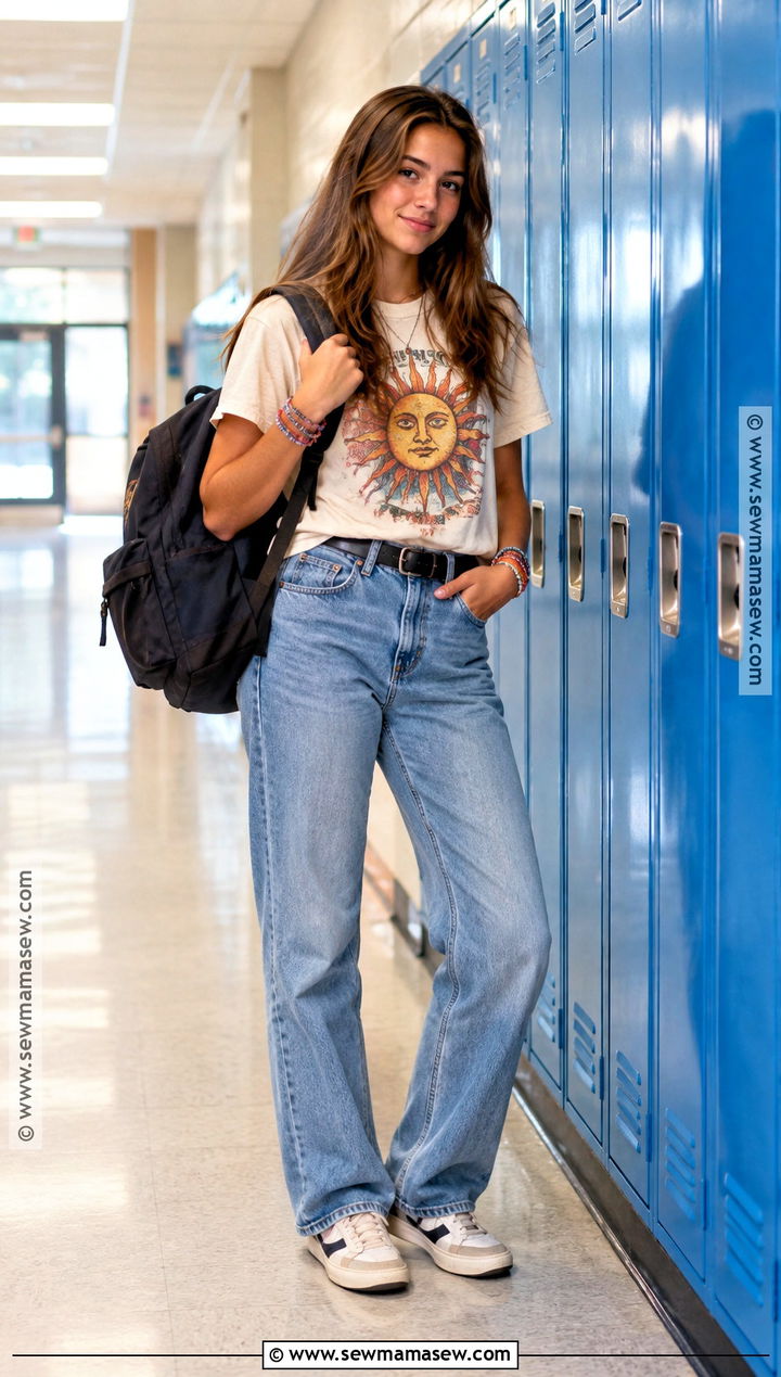 Straight Leg Jeans And Graphic Tee School Outfit - 15 high school back to school outfits 2026