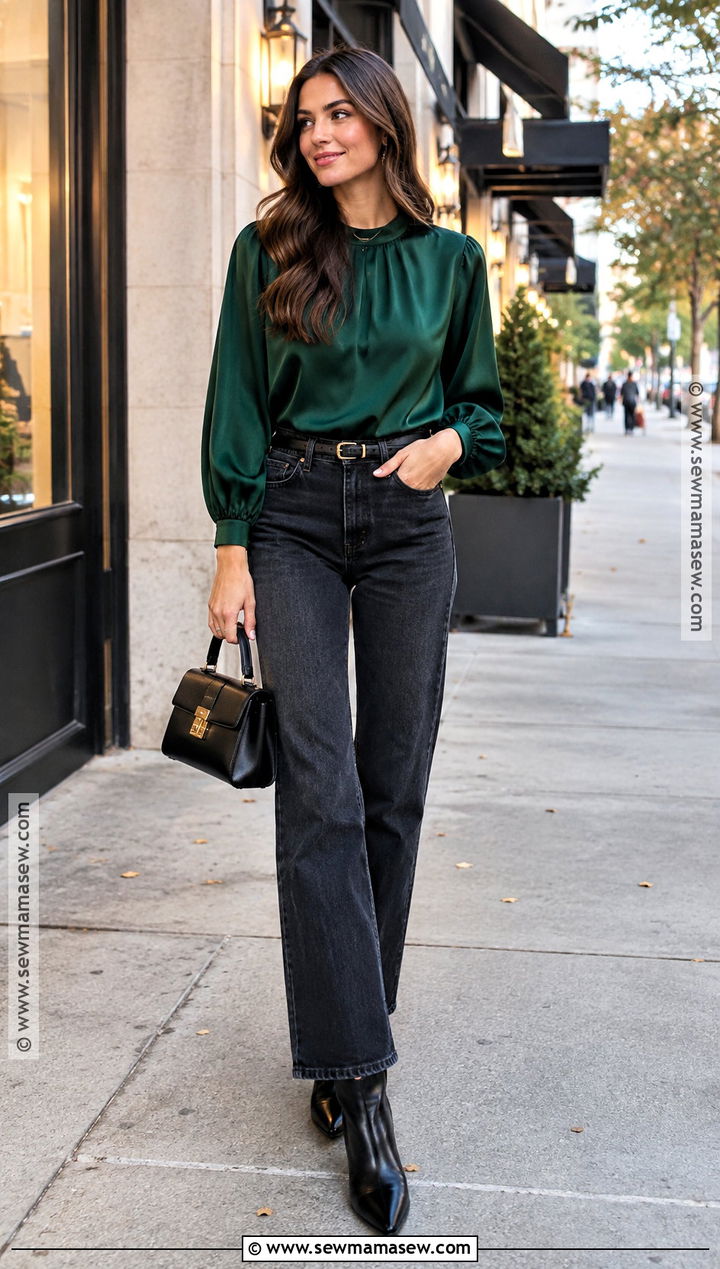 Straight Leg Jeans And Statement Blouse Fall Birthday Outfit - 20 Casual Birthday Outfit Fall Ideas
