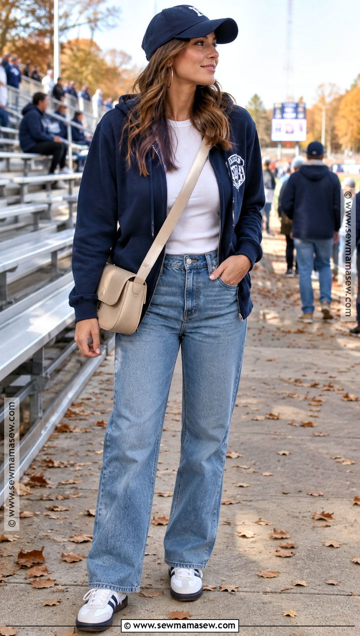 Straight Leg Jeans And Team Hoodie Fall Sports Mom Outfit - 15 sports mom fall outfit ideas