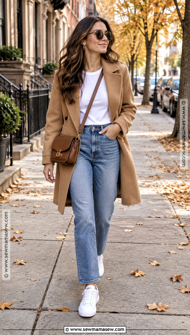 Straight Leg Jeans And White Sneakers Fall Outfit - 25 fall outfits with sneakers