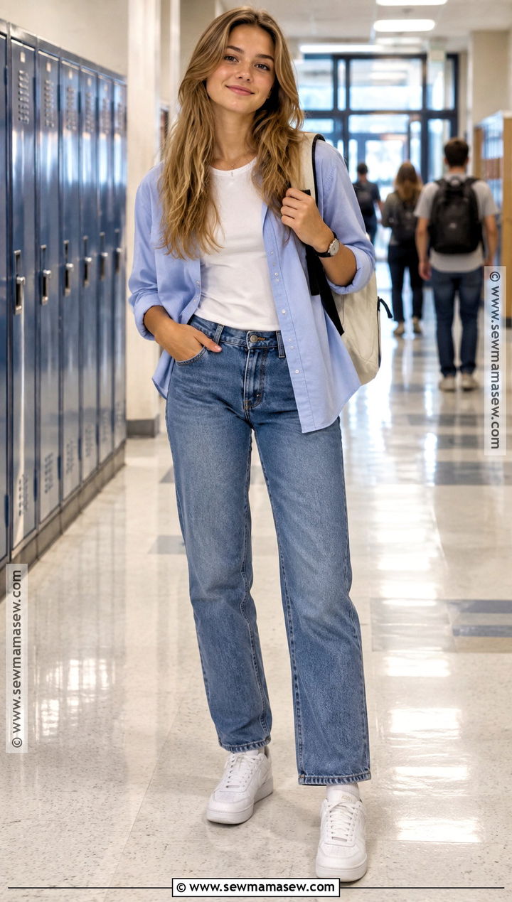 Straight Leg Jeans High School Outfit - 25 back to school outfits highschool