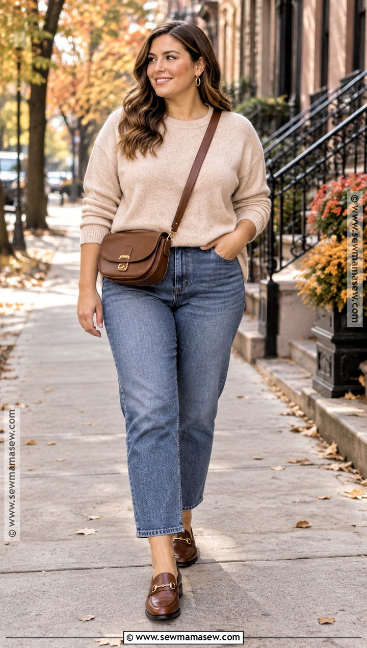Straight Leg Jeans Sweater And Loafers Fall Outfit - 15 Womens Fall Fashion Casual Ideas