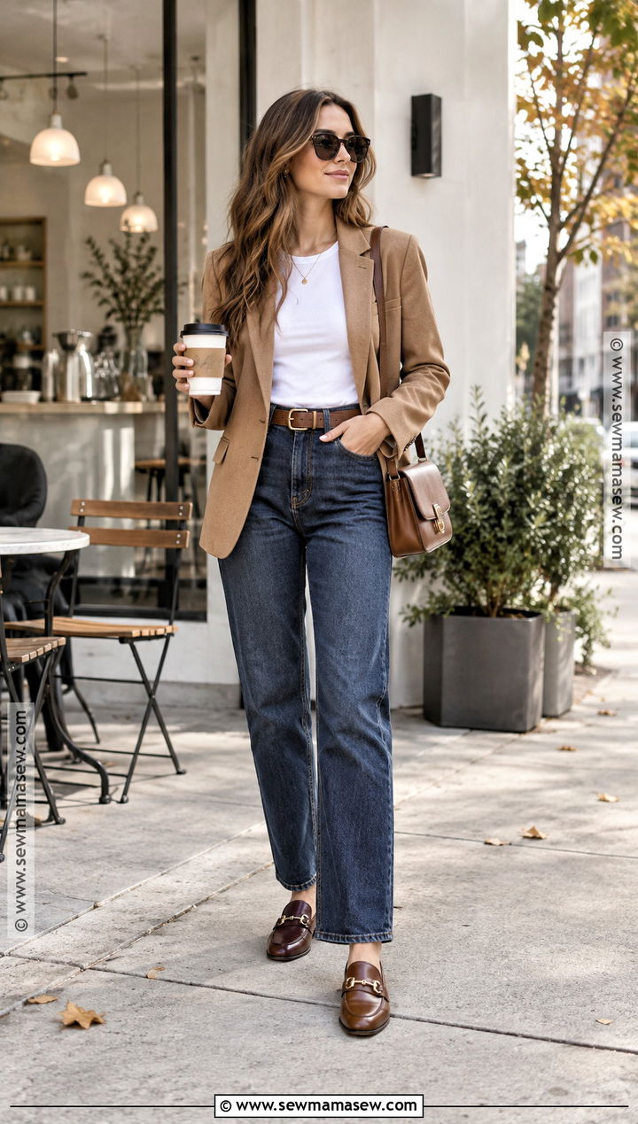 Straight Leg Jeans With Blazer And Loafers - 25 fall outfits pants