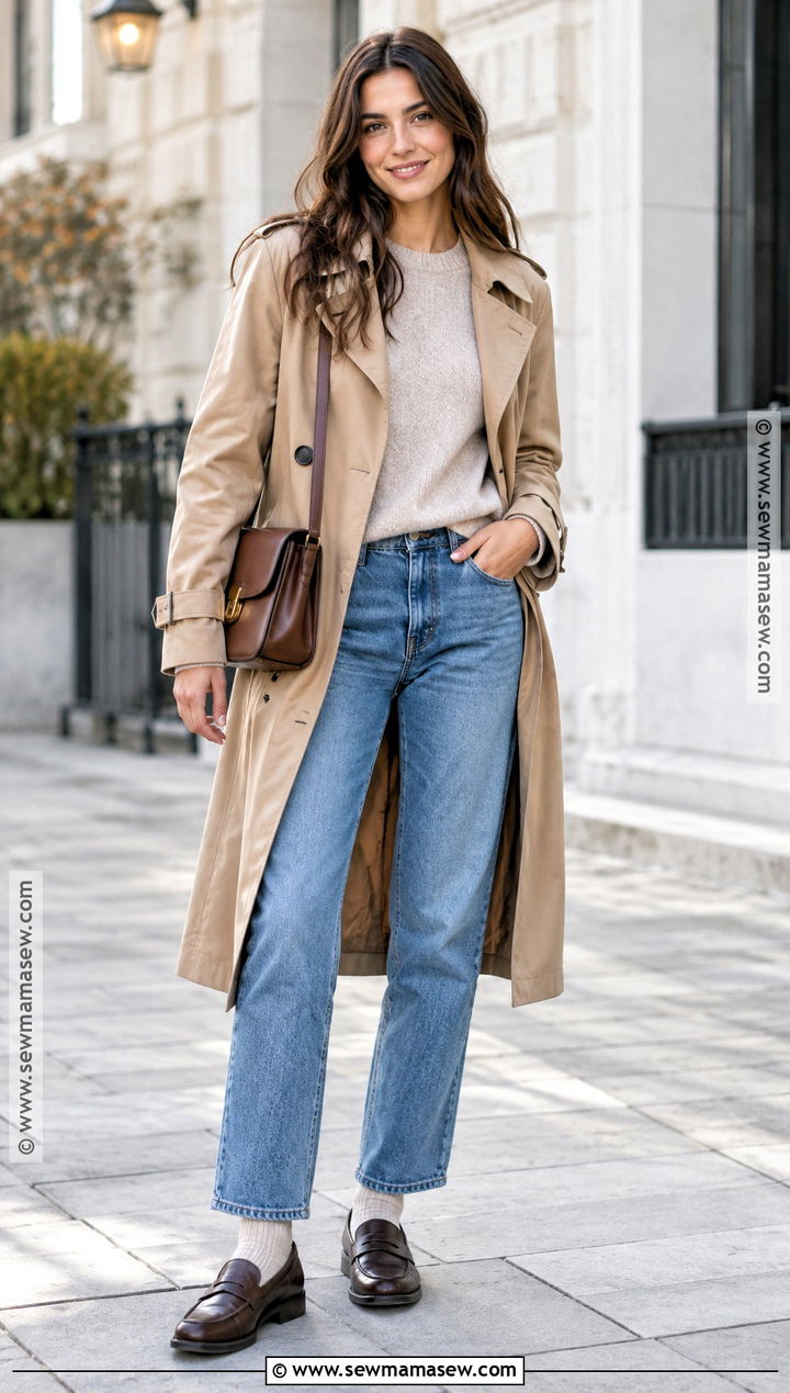 Straight Leg Jeans With Trench Coat - 15 Fall Outfits 2026 Jeans