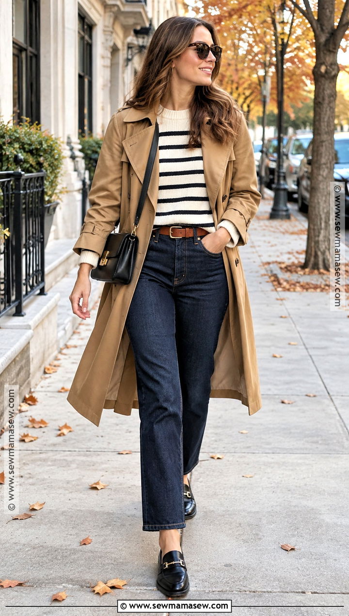 Straight Leg Jeans With Trench Coat - 20 casual church outfits fall