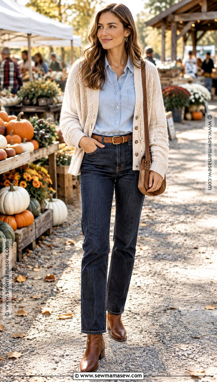 Straight Leg Jeans With a Denim Shirt and Western Boots - 20 straight leg jeans outfits fall