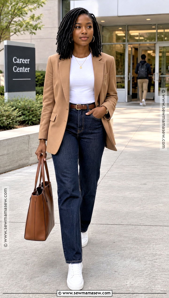 Straight Leg Jeans and Blazer Outfit - 15 shein back to school outfits for black women