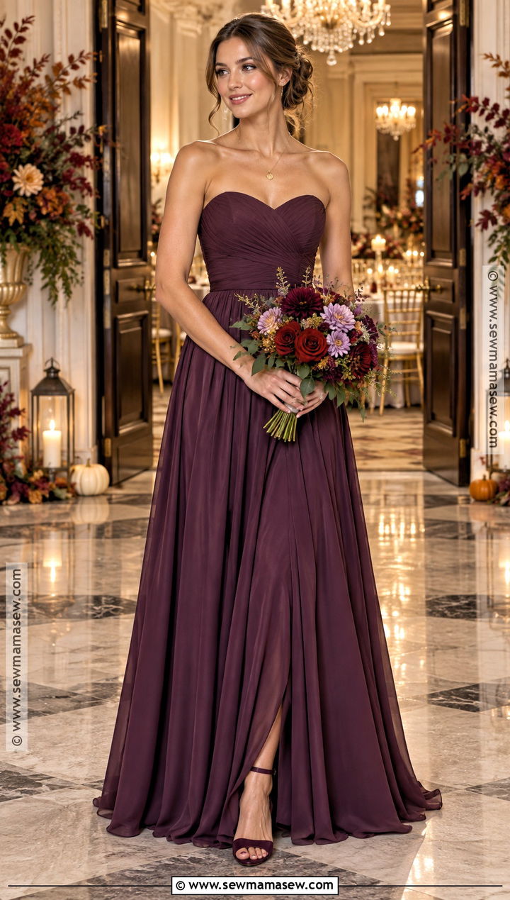 Strapless Plum Bridesmaid Dress With Crimson Bouquet - 15 plum bridesmaid dresses fall deep purple wedding bouquets