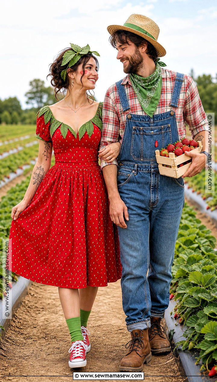 Strawberry And Farmer Couple Costume - 35 cute couple costumes for halloween