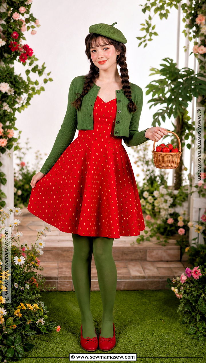 Strawberry Costume With Green Beret - 50 costume ideas