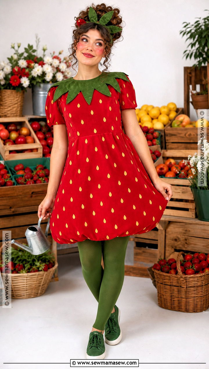 Strawberry Costume With Green Leaf Collar - 35 halloween costumes one person