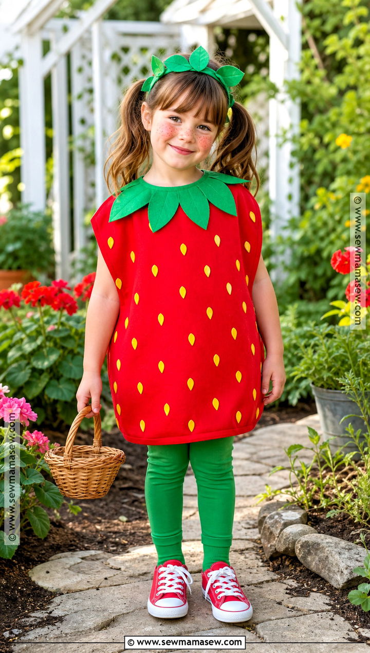 Strawberry Costume With Green Leaf Collar - 45 kids halloween costumes