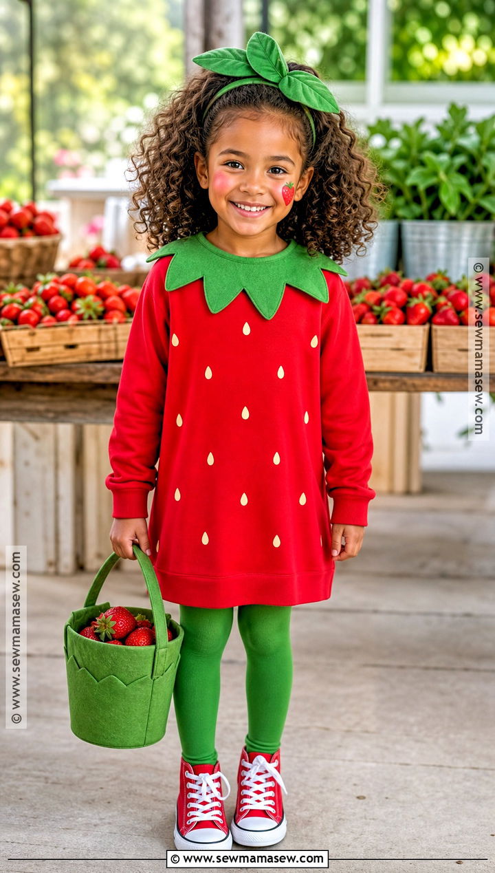 Strawberry Costume With Green Leaf Collar - 30 Cute Girl Halloween Costumes