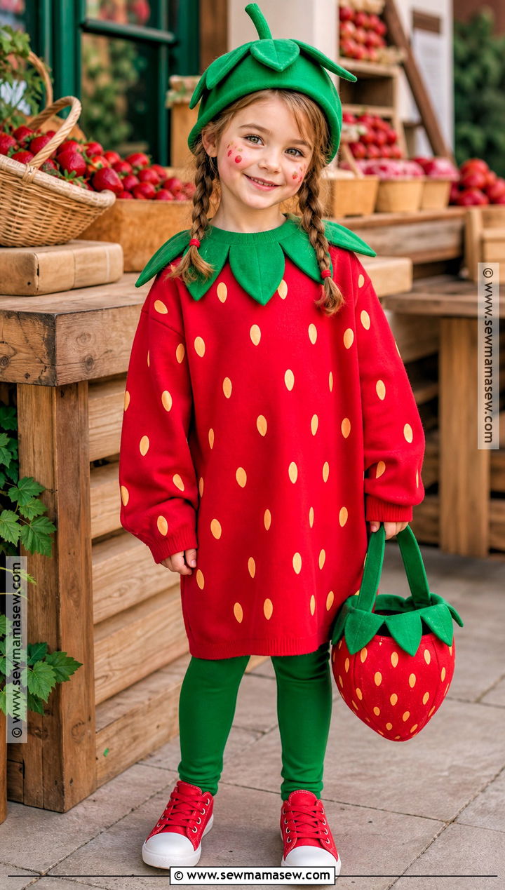 Strawberry Costume With Green Leaf Hat - 40 girls halloween costumes