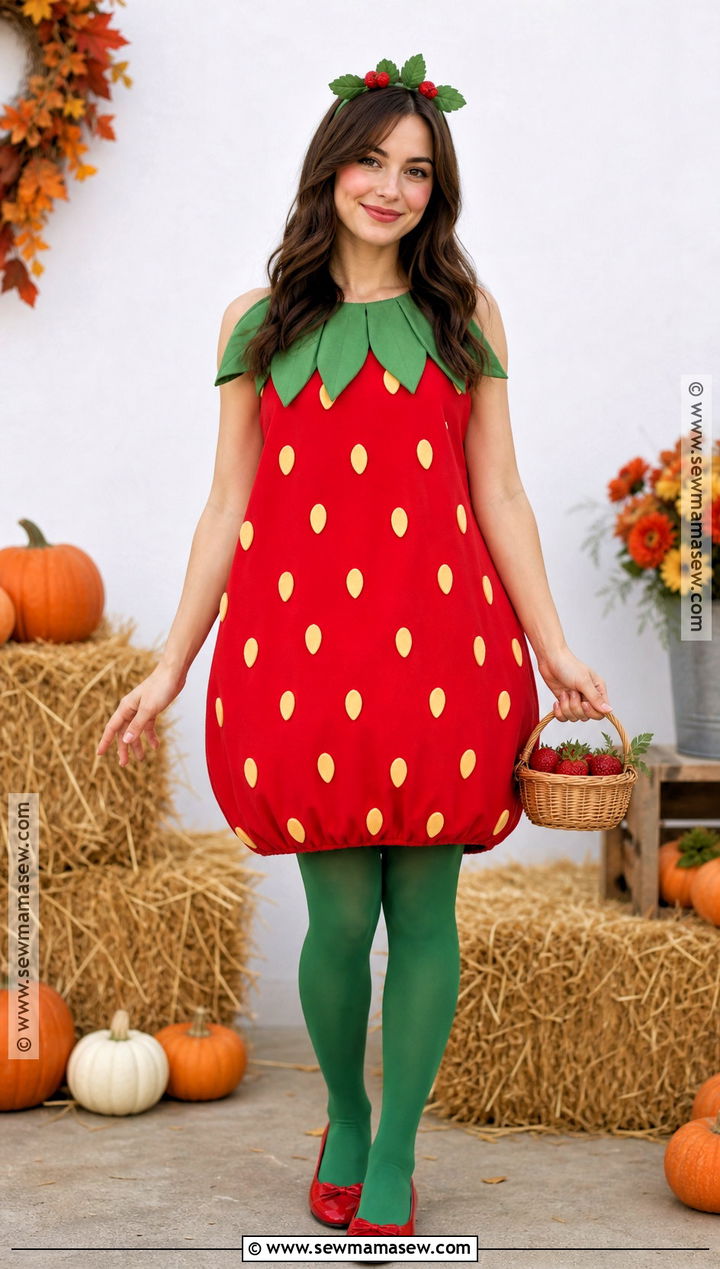 Strawberry Costume With Green Leaf Headband - 40 cute halloween costume ideas