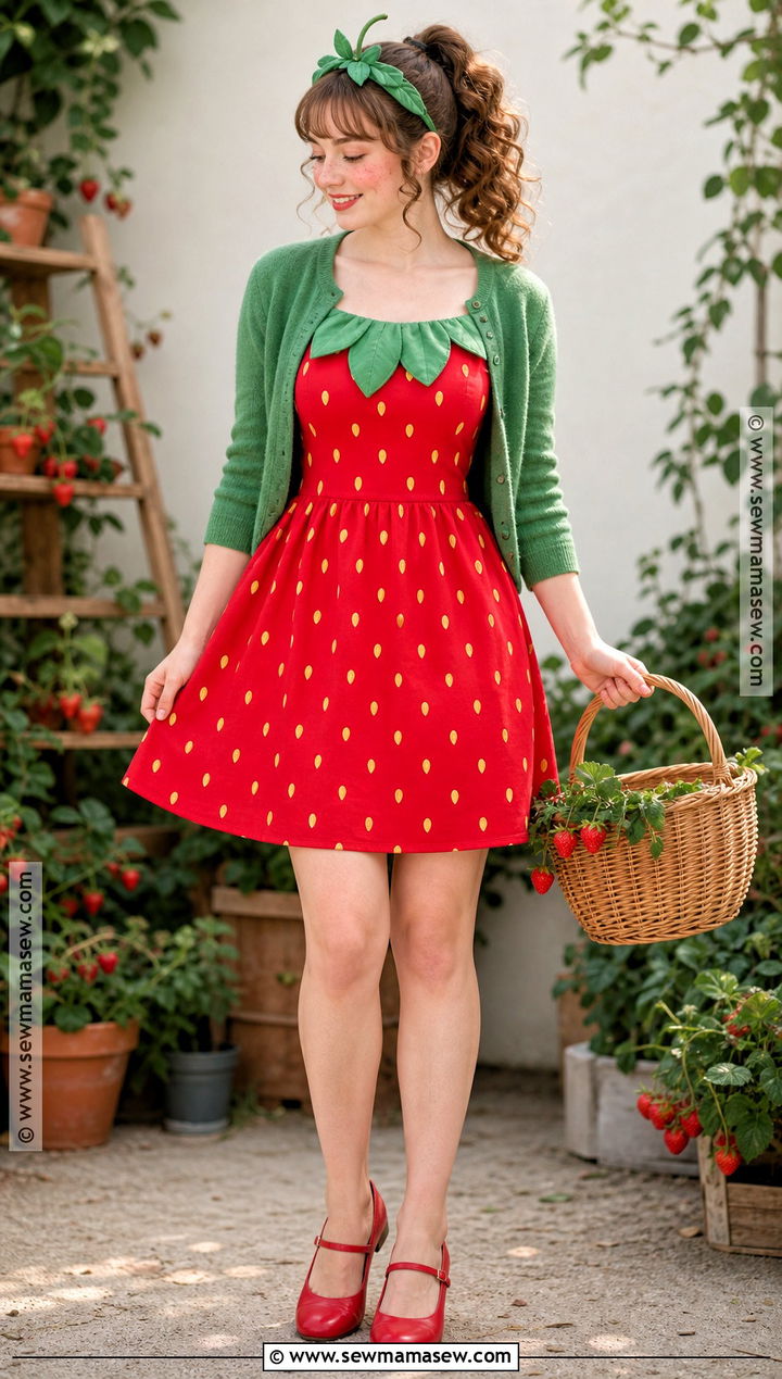 Strawberry Costume With Red Dress - 35 pretty halloween costumes