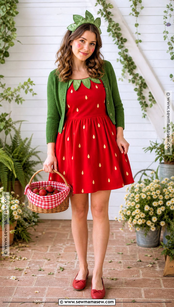 Strawberry Costume With Red Outfit - 50 easy halloween costumes for women