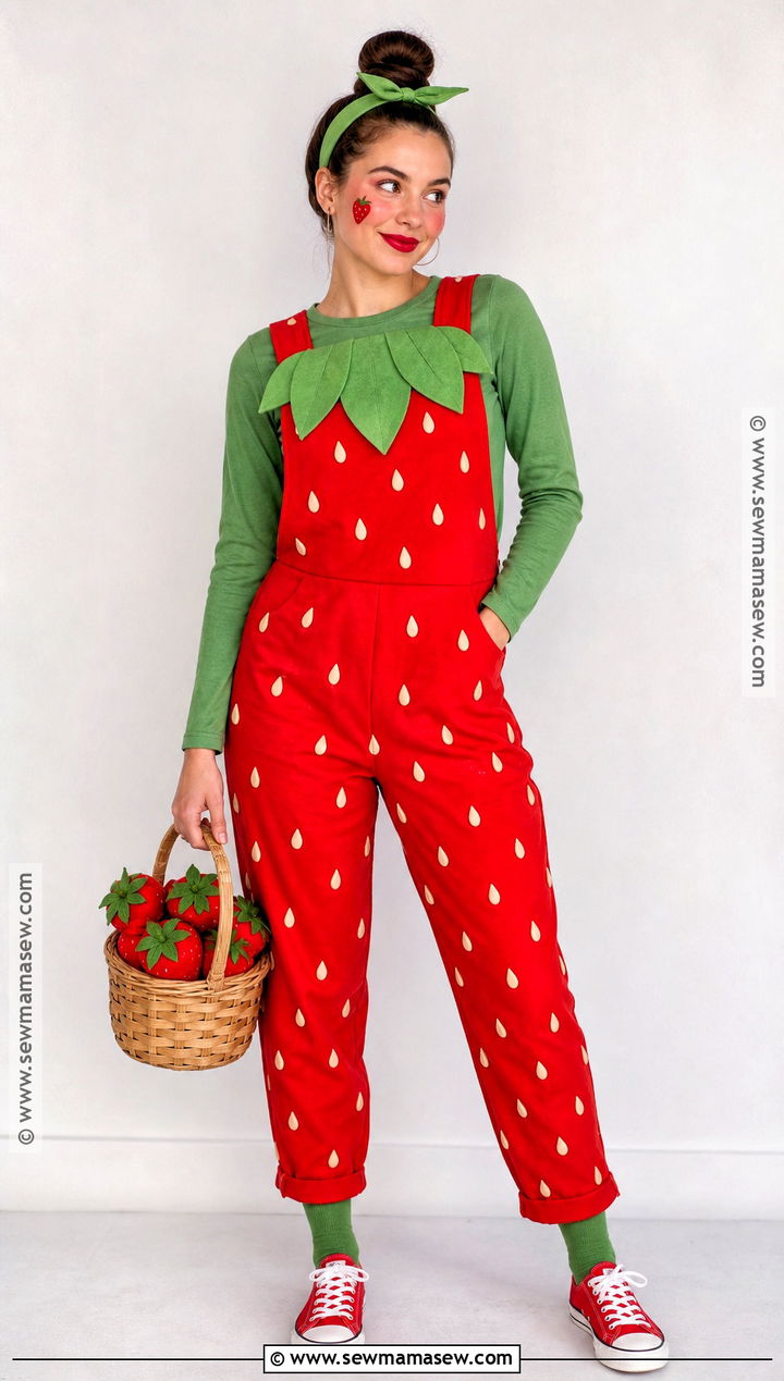 Strawberry Costume With Red Overalls - 30 halloween costumes with overalls