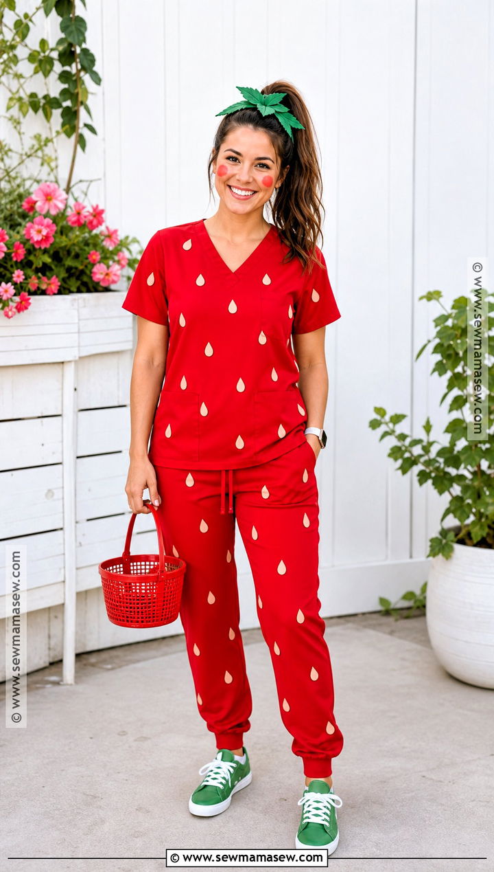 Strawberry Costume With Red Scrubs - 30 scrubs halloween costume ideas
