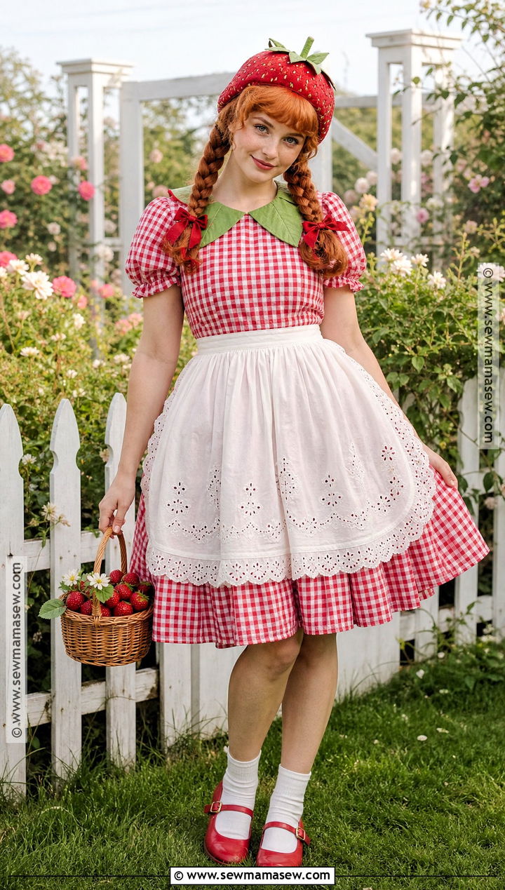 Strawberry Cottagecore Costume With Gingham Dress - 35 halloween aesthetic costume ideas