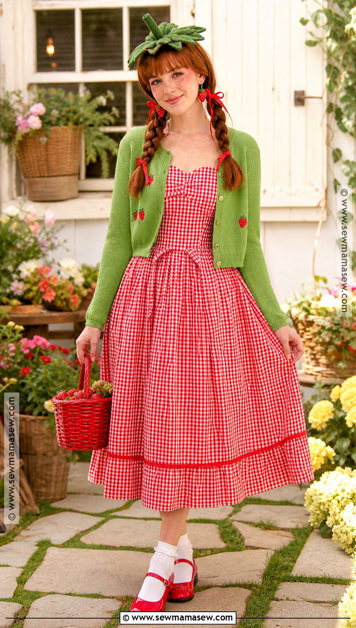 Strawberry Girl Costume With Gingham Dress - 40 aesthetic halloween costumes