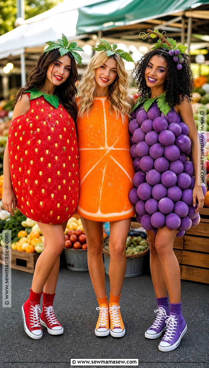 Strawberry Orange And Grape Trio Costume - 30 Easy Trio Halloween Costumes