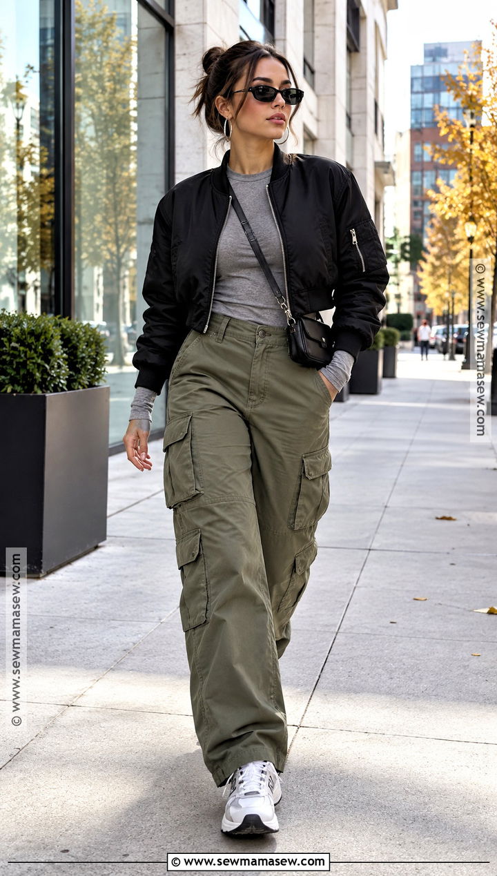 Streetwear Autumn Bomber Jacket And Cargo Pants Outfit - 30 autumn aesthetic outfit ideas