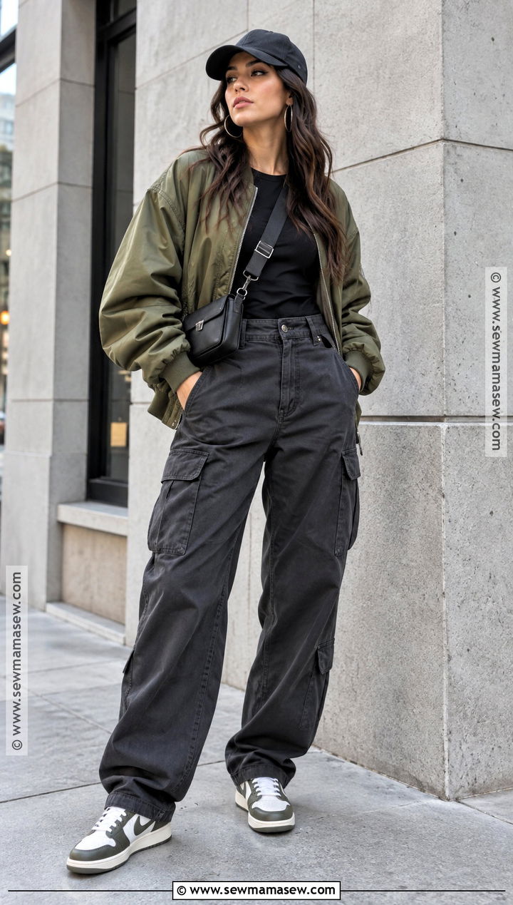 Streetwear Autumn Bomber Jacket And Cargo Pants Outfit - 20 autumn clothing aesthetic ideas