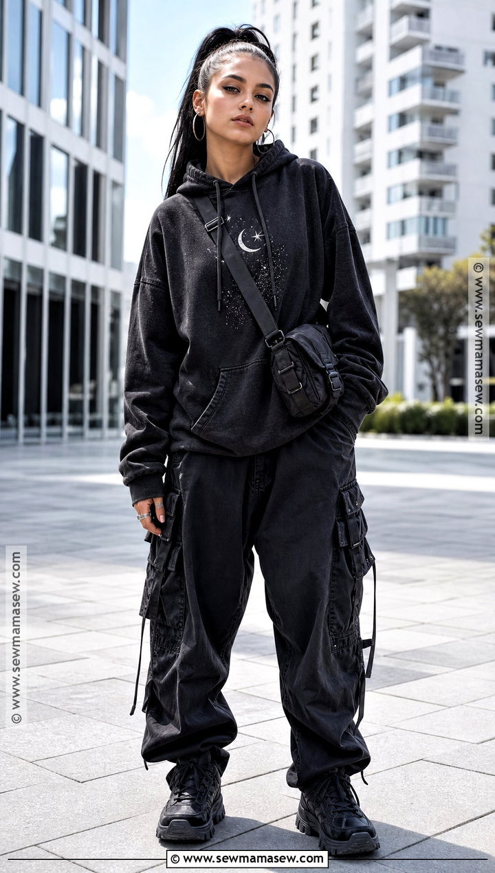 Streetwear Witch Outfit With Oversized Hoodie - 35 witches outfit ideas