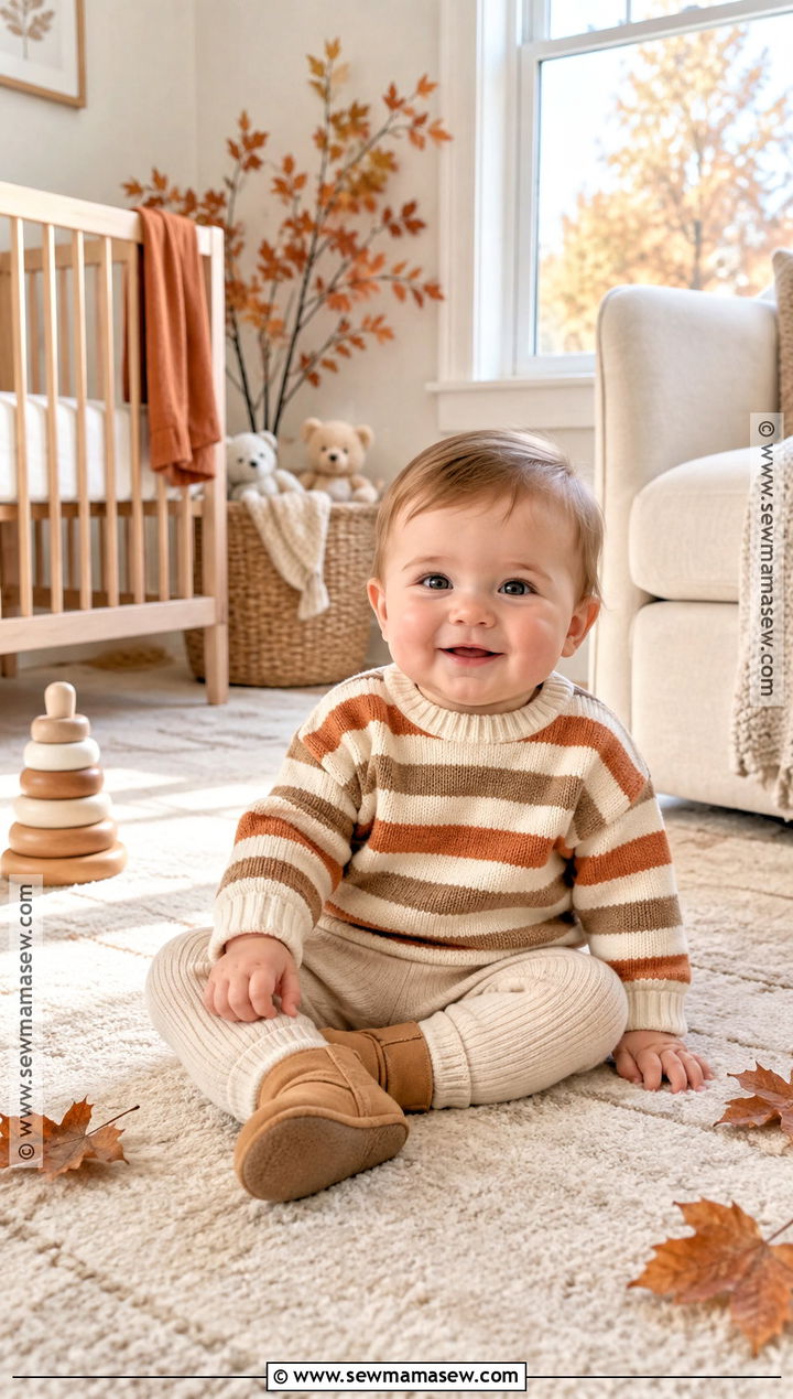 Striped Baby Sweater With Knit Leggings - 15 Cute Baby Sweater Fall Ideas